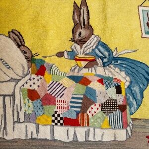 HUGE 38" Vintage Margaret TEMPEST Peter Rabbit Wool 1958 Needlepoint GRUEL Bunny